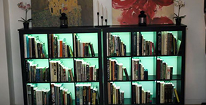 Led-strip-light-under-bookshelves